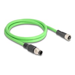 Delock - Sítový prodlužovací kabel - 8kolíkový M12 (M) do 8kolíkový M12 (F) - 1 m - 6.8 mm - SF/UTP - A-kódované - zelená