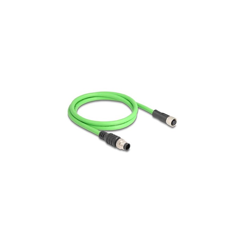 Delock - Sítový prodlužovací kabel - 8kolíkový M12 (M) do 8kolíkový M12 (F) - 1 m - 6.8 mm - SF/UTP - A-kódované - zelená