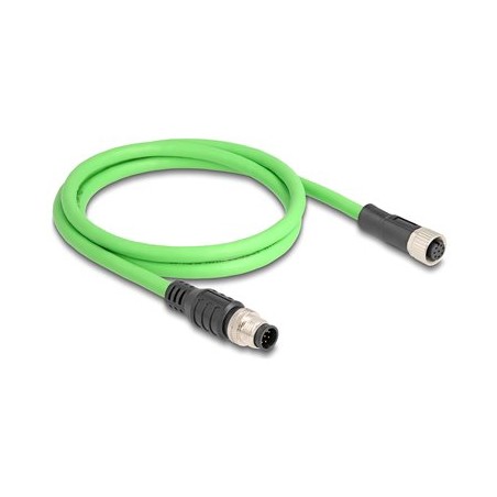 Delock - Sítový prodlužovací kabel - 8kolíkový M12 (M) do 8kolíkový M12 (F) - 1 m - 6.8 mm - SF/UTP - A-kódované - zelená