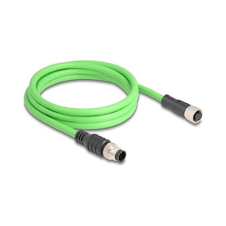 Delock - Sítový kabel - 8pinový M12-A (M) do 8pinový M12-A (F) - 2 m - 6.8 mm - SF/UTP - zelená