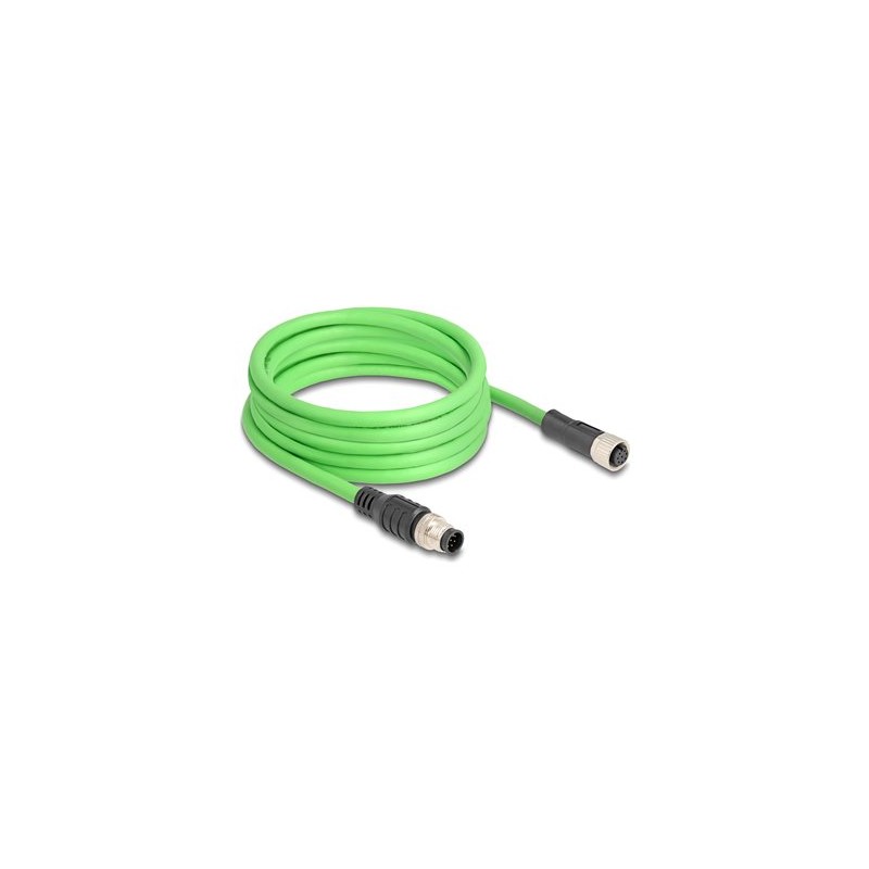 Delock - Sítový prodlužovací kabel - 8pinový M12-A (M) do 8pinový M12-A (F) - 5 m - 6.8 mm - SF/UTP - zelená