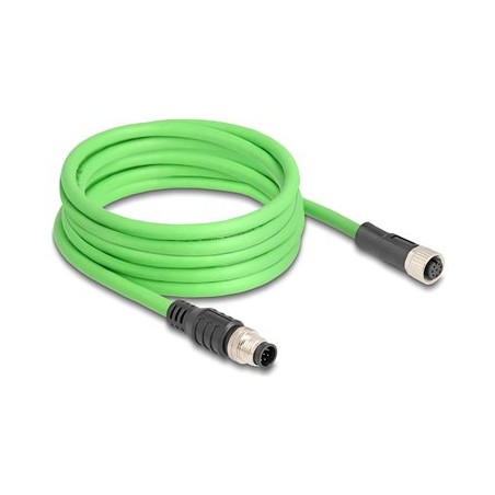 Delock - Sítový prodlužovací kabel - 8pinový M12-A (M) do 8pinový M12-A (F) - 5 m - 6.8 mm - SF/UTP - zelená