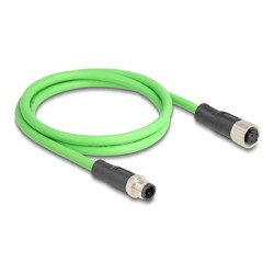 Delock - Sítový kabel - 4 piny M12 (M) do 4 piny M12 (F) - 1 m - 6.5 mm - SF/UTP - lisovaný, D-kódovaný - zelená