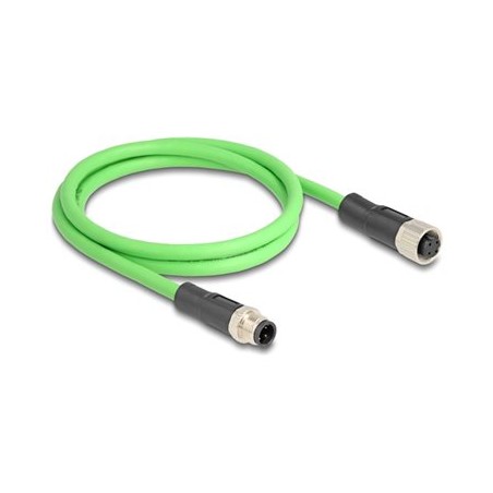 Delock - Sítový kabel - 4 piny M12 (M) do 4 piny M12 (F) - 1 m - 6.5 mm - SF/UTP - lisovaný, D-kódovaný - zelená
