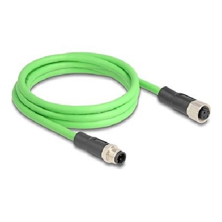 Delock - Sítový prodlužovací kabel - 4 piny M12 (M) do 4 piny M12 (F) - 2 m - 6.5 mm - SF/UTP - D-kódovaný - zelená