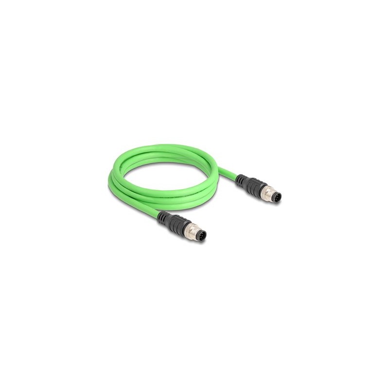 Delock - Sítový kabel - 8pinový M12-A (M) do 8pinový M12-A (M) - 2 m - 6.8 mm - SF/UTP - zelená