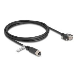 Delock - Sítový kabel - 8pinový M12-A (F) do RJ-45 (M) šroubovací - 2 m - 6.8 mm - FTP - CAT 5e - lisovaný, licna - cerná