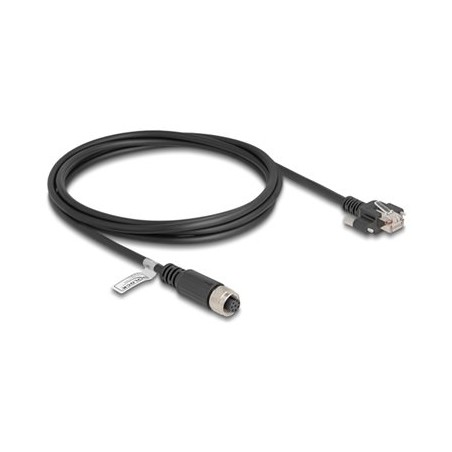 Delock - Sítový kabel - 8pinový M12-A (F) do RJ-45 (M) šroubovací - 2 m - 6.8 mm - FTP - CAT 5e - lisovaný, licna - cerná