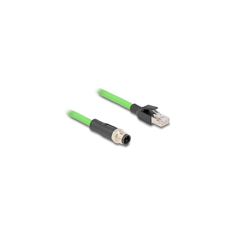 Delock - Sítový kabel - 4 piny M12 (M) do RJ-45 (M) - 1 m - 6.5 mm - SF/UTP - provedení bez hrbolku, D-kódovaný - zelená