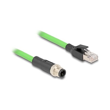 Delock - Sítový kabel - 4 piny M12 (M) do RJ-45 (M) - 1 m - 6.5 mm - SF/UTP - provedení bez hrbolku, D-kódovaný - zelená