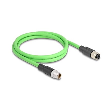 Delock - Sítový prodlužovací kabel - 8kolíkový M12 (M) do 8kolíkový M12 (F) - 1 m - 6.8 mm - SF/UTP - X-kódovaný - zelená