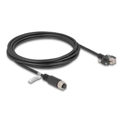 Delock - Sítový kabel - 8kolíkový M12 (F) do RJ-45 (M) šroubovací - 3 m - 6.8 mm - FTP - CAT 5e - A-kódované - cerná