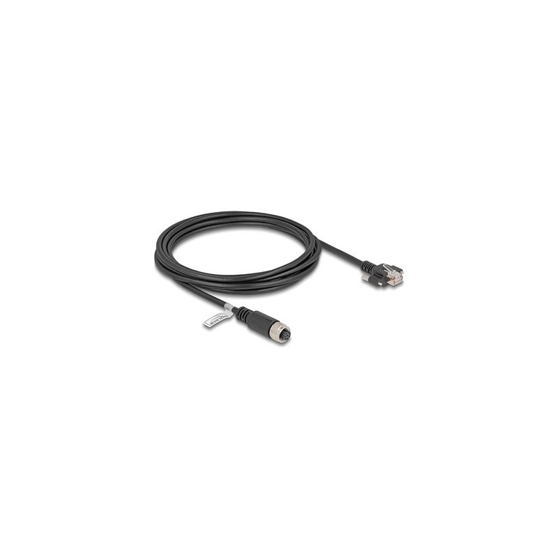 Delock - Sítový kabel - 8kolíkový M12 (F) do RJ-45 (M) šroubovací - 3 m - 6.8 mm - FTP - CAT 5e - A-kódované - cerná