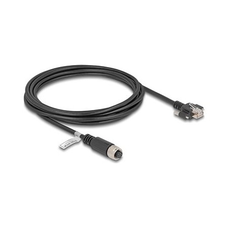 Delock - Sítový kabel - 8kolíkový M12 (F) do RJ-45 (M) šroubovací - 3 m - 6.8 mm - FTP - CAT 5e - A-kódované - cerná