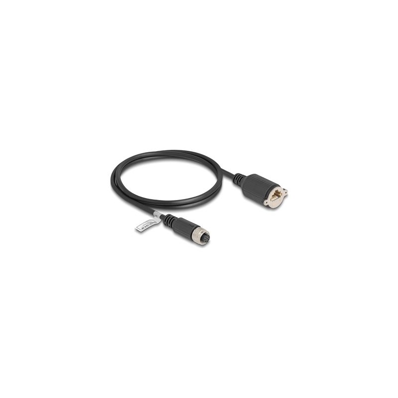 Delock - Sítový kabel - 8kolíkový M12 (F) do RJ-45 (F) šroubovací - 1 m - 6.8 mm - FTP - CAT 5e - A-kódované - cerná