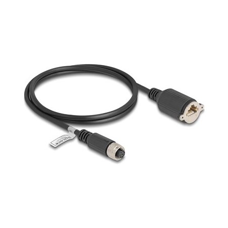 Delock - Sítový kabel - 8kolíkový M12 (F) do RJ-45 (F) šroubovací - 1 m - 6.8 mm - FTP - CAT 5e - A-kódované - cerná