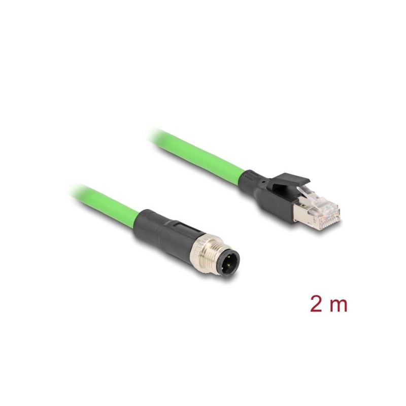 Delock - Sítový kabel - 4 piny M12 (M) do RJ-45 (M) - 2 m - 6.5 mm - SF/UTP - D-kódovaný - zelená