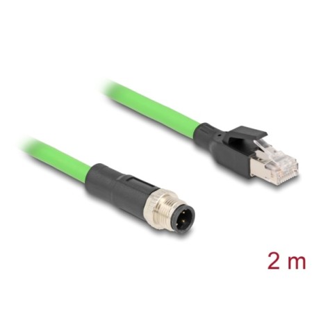 Delock - Sítový kabel - 4 piny M12 (M) do RJ-45 (M) - 2 m - 6.5 mm - SF/UTP - D-kódovaný - zelená