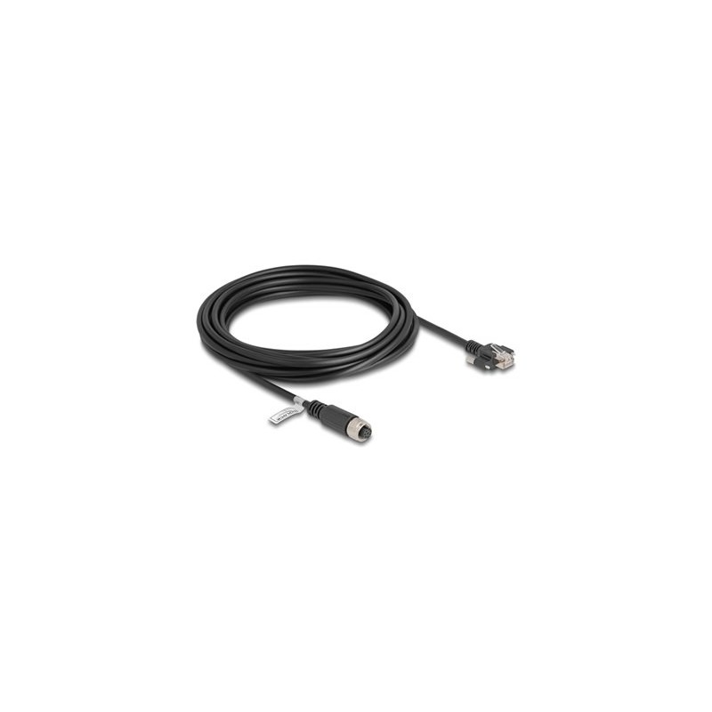 Delock - Sítový kabel - 8kolíkový M12 (F) do RJ-45 (M) šroubovací - 5 m - 6.8 mm - FTP - CAT 5e - A-kódované - cerná