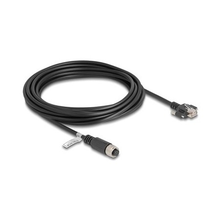 Delock - Sítový kabel - 8kolíkový M12 (F) do RJ-45 (M) šroubovací - 5 m - 6.8 mm - FTP - CAT 5e - A-kódované - cerná