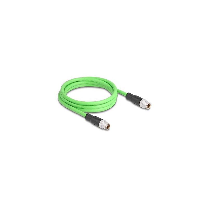 Delock - Sítový kabel - 8kolíkový M12 (M) do 8kolíkový M12 (F) - 2 m - 6.8 mm - SF/UTP - X-kódovaný - zelená