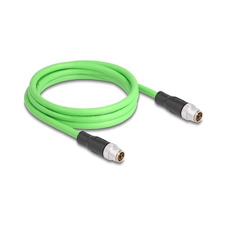 Delock - Sítový kabel - 8kolíkový M12 (M) do 8kolíkový M12 (F) - 2 m - 6.8 mm - SF/UTP - X-kódovaný - zelená