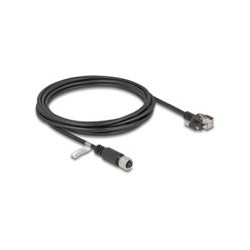 Delock - Sítový kabel - 4 piny M12-D (F) do RJ-45 (M) - 3 m - 6.8 mm - FTP - CAT 5e - krídlové šrouby - cerná