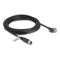 Delock - Sítový kabel - 4 piny M12-D (F) do RJ-45 (M) šroubovací - 5 m - 6.8 mm - FTP - CAT 5e - lisovaný, licna - cerná
