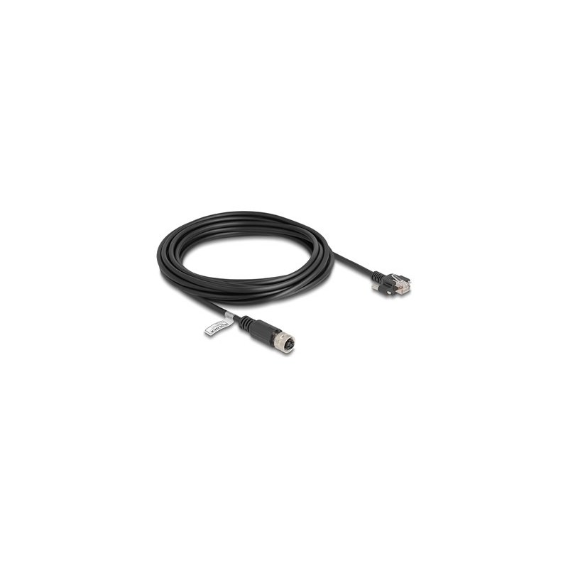 Delock - Sítový kabel - 4 piny M12-D (F) do RJ-45 (M) šroubovací - 5 m - 6.8 mm - FTP - CAT 5e - lisovaný, licna - cerná