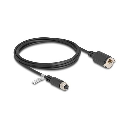 Delock - Sítový kabel - 8kolíkový M12 (F) do RJ-45 (F) šroubovací - 2 m - 6.8 mm - FTP - CAT 5e - A-kódované - cerná