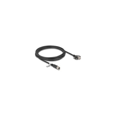 Delock - Sítový kabel - 8 pin M12-X (F) do RJ-45 (M) - 3 m - 6.8 mm - S/FTP - CAT 6a - krídlové šrouby - cerná
