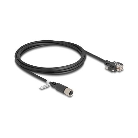 Delock - Sítový kabel - 8 pin M12-X (F) do RJ-45 (M) šroubovací - 2 m - 6.8 mm - S/FTP - CAT 6a - lisovaný, licna - cerná