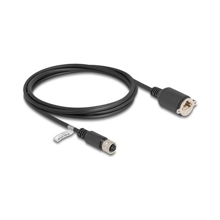 Delock - Sítový kabel - 4 piny M12-D (F) do RJ-45 (F) šroubovací - 2 m - 6.8 mm - FTP - CAT 5e - lisovaný, licna - cerná