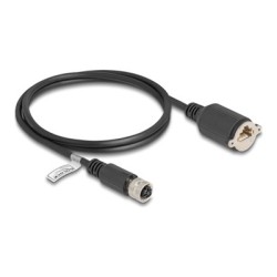 Delock - Sítový kabel - 4 piny M12-D (F) do RJ-45 (F) šroubovací - 1 m - 6.8 mm - FTP - CAT 5e - lisovaný, licna - cerná