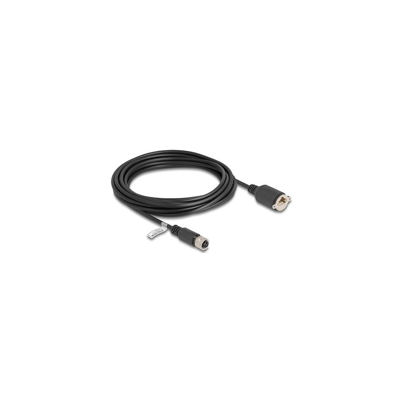 Delock - Sítový kabel - 4 piny M12 (F) do RJ-45 (F) šroubovací - 5 m - 6.8 mm - FTP - CAT 5e - cerná