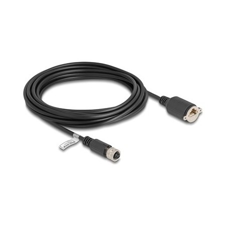 Delock - Sítový kabel - 4 piny M12 (F) do RJ-45 (F) šroubovací - 5 m - 6.8 mm - FTP - CAT 5e - cerná