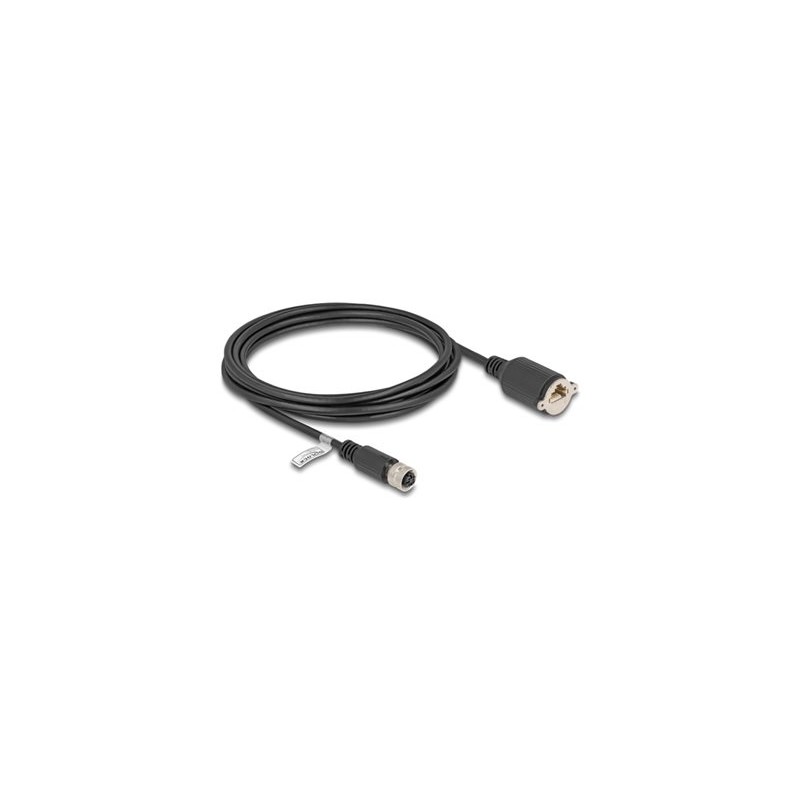 Delock - Sítový kabel - 4 piny M12-D (F) do RJ-45 (F) šroubovací - 3 m - 6.8 mm - FTP - CAT 5e - lisovaný, licna - cerná