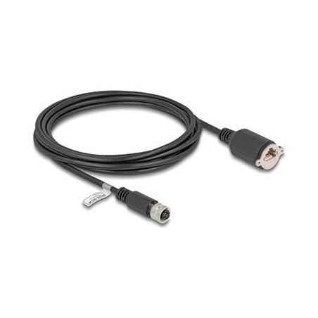 Delock - Sítový kabel - 4 piny M12-D (F) do RJ-45 (F) šroubovací - 3 m - 6.8 mm - FTP - CAT 5e - lisovaný, licna - cerná