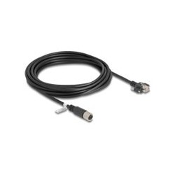 Delock - Sítový kabel - 8 pin M12-X (F) do RJ-45 (M) - 5 m - 6.8 mm - S/FTP - CAT 6a - krídlové šrouby - cerná