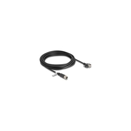 Delock - Sítový kabel - 8 pin M12-X (F) do RJ-45 (M) - 5 m - 6.8 mm - S/FTP - CAT 6a - krídlové šrouby - cerná