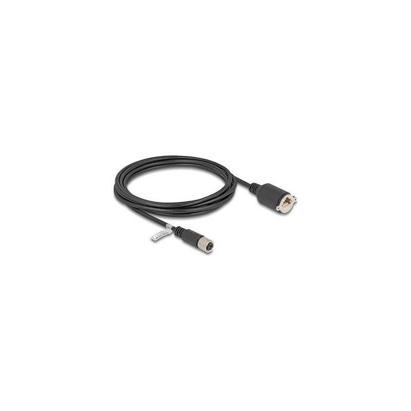 Delock - Sítový kabel - 8kolíkový M12 (F) do RJ-45 (F) šroubovací - 3 m - 6.8 mm - S/FTP - CAT 6a - X-kódovaný - cerná