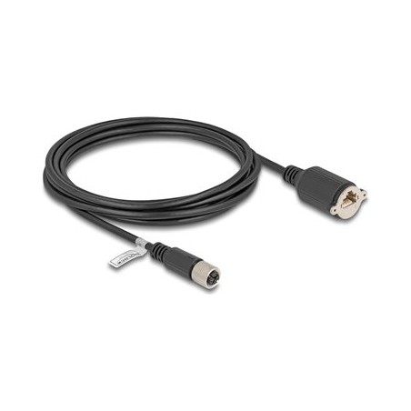 Delock - Sítový kabel - 8kolíkový M12 (F) do RJ-45 (F) šroubovací - 3 m - 6.8 mm - S/FTP - CAT 6a - X-kódovaný - cerná