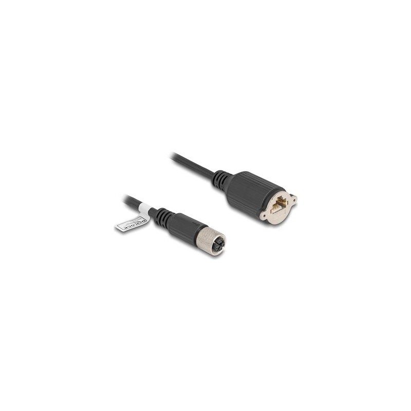 Delock - Sítový kabel - 8 pin M12-X (F) do RJ-45 (F) šroubovací - 1 m - 6.8 mm - S/FTP - CAT 6a - lisovaný, licna - cerná