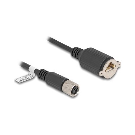 Delock - Sítový kabel - 8 pin M12-X (F) do RJ-45 (F) šroubovací - 1 m - 6.8 mm - S/FTP - CAT 6a - lisovaný, licna - cerná