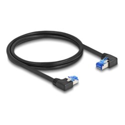 Delock - Patch kabel - RJ-45 (M) pravoúhlý do RJ-45 (M) levoúhlé - 1 m - 6 mm - S/FTP - CAT 6a - neobsahuje halogen - cerná