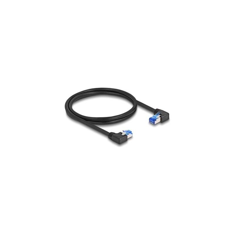 Delock - Patch kabel - RJ-45 (M) pravoúhlý do RJ-45 (M) levoúhlé - 1 m - 6 mm - S/FTP - CAT 6a - neobsahuje halogen - cerná