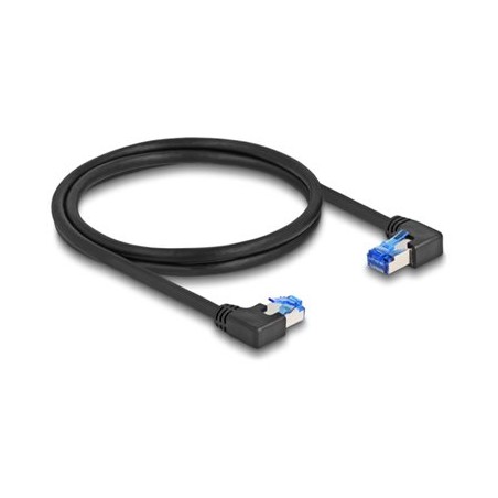 Delock - Patch kabel - RJ-45 (M) pravoúhlý do RJ-45 (M) levoúhlé - 1 m - 6 mm - S/FTP - CAT 6a - neobsahuje halogen - cerná