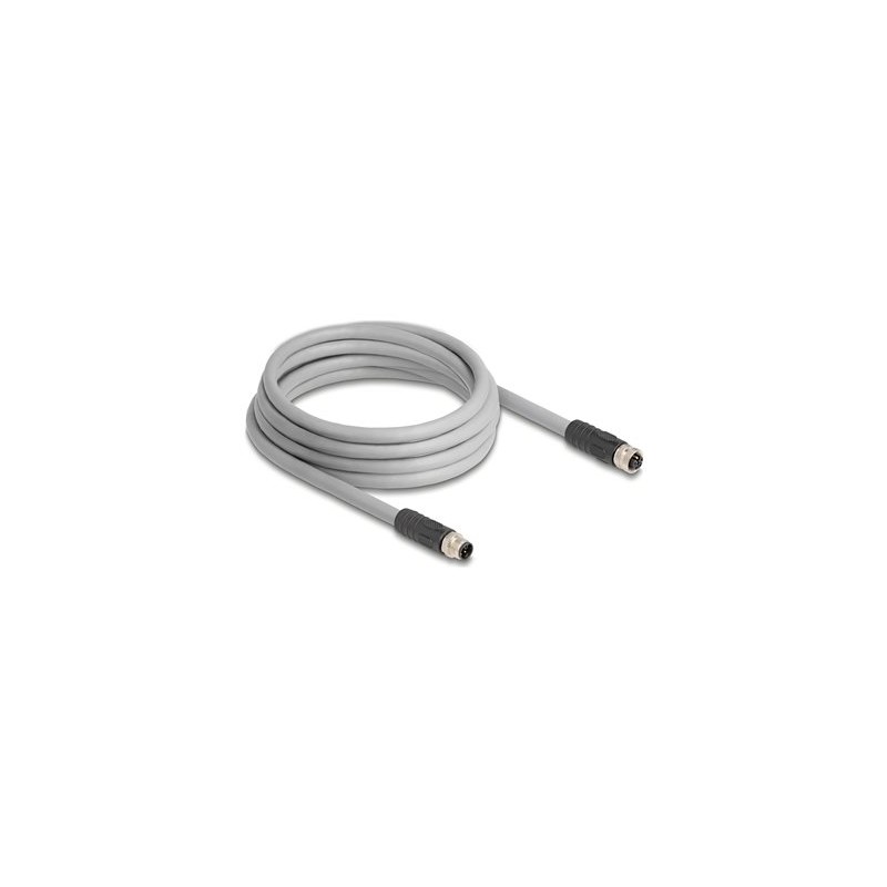 Delock - Kabel senzoru - 5 pin M12 (M) do 5 pin M12 (F) - 63 V - 16 A - 3 m - bez silikonu, L-kódovaný - šedá