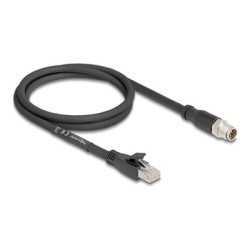Delock - Sítový kabel - 8 pin M12-X (F) do RJ-45 (F) - 1 m - 6.8 mm - S/FTP - CAT 5e - cerná
