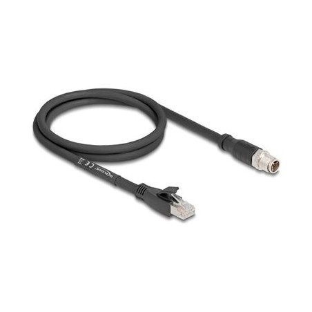 Delock - Sítový kabel - 8 pin M12-X (F) do RJ-45 (F) - 1 m - 6.8 mm - S/FTP - CAT 5e - cerná
